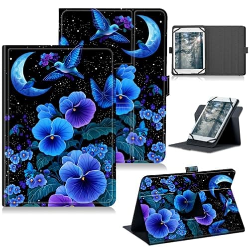 RWUTYTIUL for Walmart Onn 8 Inch 2024 (Model:100135923) Universal Tablet Case, 360 Degree Rotating Kickstand Protective Stand Case with Multiple Viewing PU Leather Shell Case, Blue Flower Bird