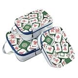 Stackable 3pcs Travel Packing Storage Bags 100% Polyester Blanket Bags For Closet Storage, Cartoon Mahjong Green (3 Set)