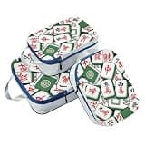 Stackable 3pcs Travel Packing Storage Bags 100% Polyester Blanket Bags For Closet Storage, Cartoon Mahjong Green (3 Set)
