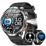 PODOEIL Military Smart Watch for Men, 1200mAh Long Battery Life, 1.6" AMOLED Display, Answer/Make Calls, Flashlight, 110+ Sports Modes, Heart Rate/Sleep Monitor, Fitness Tracker for Android/iOS