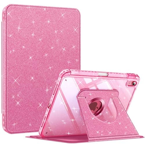 Fintie 360 Degree Rotating Case for iPad (A16) 11th Generation 11 Inch (2025), iPad 10th Generation 10.9 Inch (2022) - Swiveling Protective Stand Clear Back Cover with Pencil Holder, Glittering Pink