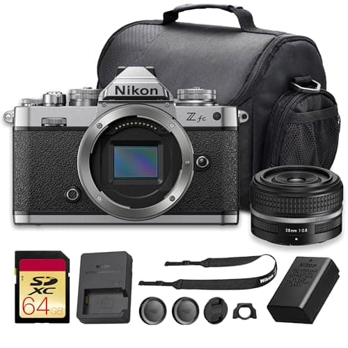 Nikon Zfc Mirrorless Camera with NIKKOR Z 28mm f/2.8 SE Lens, 20.9MP APS-C 4K Vlogging Camera, Retro Style Creator Camera with Wi-Fi, Eye AF, Vari-Angle Screen Bundle with Bag + 64GB Memory Card