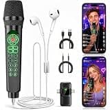 Facmogu 2-in-1 Handheld Live Sound Card Microphone for Phone, PC & Xbox Streaming, Voice Changer Microphone w/Bluetooth, Real-Time Monitoring for Recording, Gaming, YouTube & TikTok Beginners - MC9