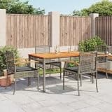 NKOPPFG 5 Piece Patio Dining Set with Gray Poly Rattan and Cushions, Acacia Wood Tabletop, Powder-Coated Steel Frame for Outdoor Garden