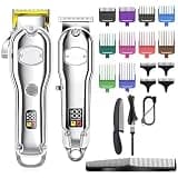 EOYLMIRL Mens Hair Clippers 2 PCS Professional Grooming Trimmer Kit Cord Cordless Powerful LED Electric Washable Clipper Adjustable Salon Haircut Home