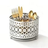BSDLZCH 360° Rotating Silverware Organizer, 4 Compartment Silverware Caddy Holder Metal Utensil Holder with Handle Kitchen Countertop Silverware Caddy Storage for Party