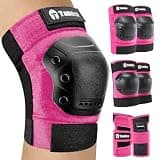 Tanden Skateboard Protective Gear Youth Knee and Elbow Pads Set, Wrist Guards for Roller Skating and Skateboarding - Pink