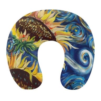 U-Shaped Cervical Pillow,Memory Foam Travel Neck Pillow Painting Sunflower