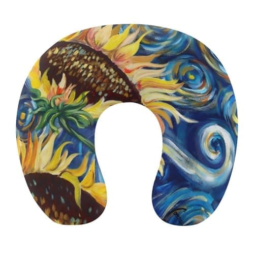 U-Shaped Cervical Pillow,Memory Foam Travel Neck Pillow Painting Sunflower