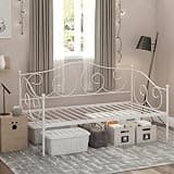 Furinno Angeland Metal Twin Daybed, Heavy Duty Metal Bed Frame, Sofa Bed, with Slats Support Platform, for Bedroom, Living Room, Dorm, Twin, White