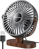SWEETFULL 6.5 Inch USB Small Desk Fan, 3 Speeds Quiet Portable Desktop Table Fan, 360° Adjustment Personal Mini Fan for Home Office Car Outdoor Travel (Black wood grain)