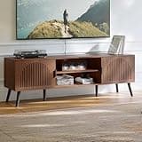 ChooChoo TV Stand for Living Room, Mid Century Modern TV Stand for 65 Inch TVs, Entertainment Center with Storage Cabinet and Open Shelves, TV Console Table Media Cabinet for Bedroom, Walnut