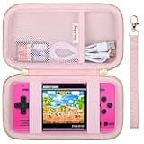 Supmay Carrying Case Compatible with WELLST·G Handheld Game for Kids -Preloaded 220 Retro Video Games, Portable Gaming Player Storage Holder Travel Bag with Mesh Pocket for USB Cable, Pink
