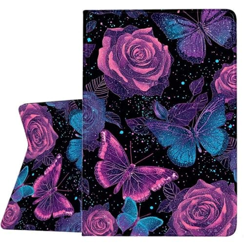 ZHJLZQAI Case for 7" Kindle Paperwhite (2024-12th Generation)/7 Inch Kindle Colorsoft Signature Edition,Auto Wake/Sleep,Slim Adjustable Viewing Angle Stand.Rose Butterfly