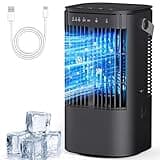 Portable Air Conditioners, 4-in-1 Mini Air Conditioner Evaporative Air Cooler, Portable AC with 1000ML Tank, 3 Speeds & 7-Color LED, Small Air Conditioner with Timer for Bedroom, Desktop, Home, Office