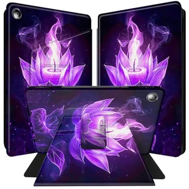 for Kindle Fire HD 10 Tablet Case (5th/7th/9th Generation 2015/2017/2019 Release) with 360 Degree Rotating PU Leather Smart Cover with Auto Wake/Sleep Case - Purple Lotu Flower