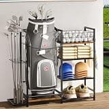 Jsskeeim Golf Bag Organizer for Golf Accessories for Men, Golf Bag Stand with Extra Storage Rack for Clubs, Golf Bag Holder for Golf Storage Fits 1 Bag, Garage, Home or Club Use, Golf Gifts for Dad