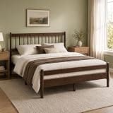 Fefunivita Queen Walnut Traditional Queen Bed with Headboard and Footboard, No Box Spring Needed, Solid Pine Wood Bed Frame for Housewives Renters Students