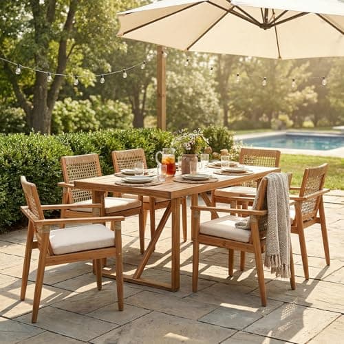 DancingSwan Acacia Wood Outdoor Dining Set for 6, 7 Piece Patio Furniture Set with Cushions: Seats 6 Guests for Weekend BBQs - Backyard Poolside Dining - 400 lbs Chair Capacity