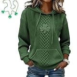 ayattecy Women's St. Patrick's Day Shamrock Art Print Hoodie, Casual Long Sleeve Shamrock Pullover Sweatshirts Party Wear Military Green