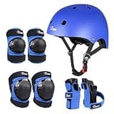JBM Adult & Kid Skating Protective Gear Set for Beginner to Advanced, Skateboard Helmet Knee and Elbow Pads with Wrist Guards for Inline Roller Skating, Scooter, Skateboarding