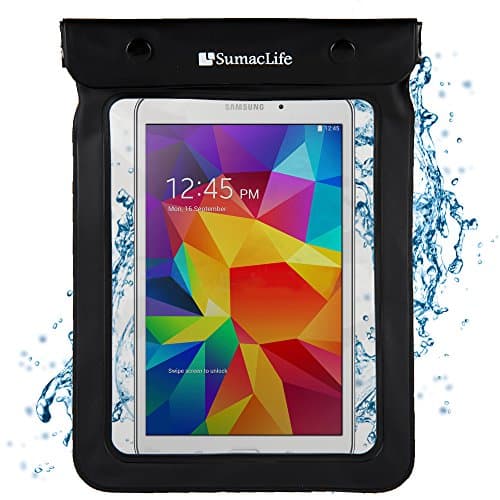 8 Inch Tablet Waterproof Pouch Dry Bag with Lanyard - Fits Tab A 8.0, Fire HD 8, eReaders, Passports, Cards - Beach, Outdoor, Pool Protection (Black)