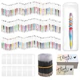Olutacot 600 Pcs Plastic Beadable Pens Bulk Beadable Pens Kit 120 Ballpoint Pen Black Ink Beaded Pens with 240 Refills 120 Pen Packaging Bags 120 Thank You Cards for School DIY Making Office Supplies