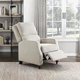Lexicon Push Back Recliner Chair, Manual Accent Recliner with Track Arms & Bun Feet, Deep Cushioned Comfort, Modern Fabric Reclining Armchair for Living Room, Bedroom & Office, 29.5" W - Beige