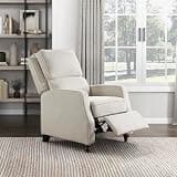 Lexicon Push Back Recliner Chair, Manual Accent Recliner with Track Arms & Bun Feet, Deep Cushioned Comfort, Modern Fabric Reclining Armchair for Living Room, Bedroom & Office, 29.5" W - Beige