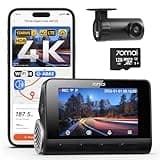 70mai 4K Dash Cam Front and Rear, 4K+1080P Dual STARVIS 2 Car Dash Camera for Cars, 4G LTE Remote Access, AI Motion Detection, WiFi 6, 5 GPS, 24H Parking Mode, HDR Night Vision, Voice Control, ADAS