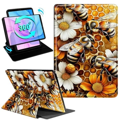Gmeyutqy Case for Microsoft Surface Pro 11/10/9 13 Inch 2024/2022, 360 Degree Rotating Swivel Stand Flip Shockproof Leather Cover with Auto Sleep/Wake, Bees Honeycomb