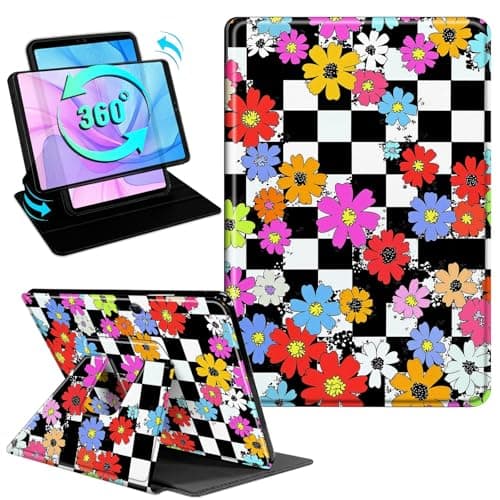 Gmeyutqy Case for Microsoft Surface Pro 11/10/9 13 Inch 2024/2022, 360 Degree Rotating Swivel Stand Flip Shockproof Leather Cover with Auto Sleep/Wake, Black White Checkered