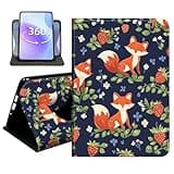JANENFNA Slim Folio Case Compatible with Samsung Galaxy Tab S9 11" 2023, Tab S9 FE 10.9", Tab S10 FE/S10/S10 Lite, 360 Rotating Stand Cover, Auto Sleep/Wake, Fox & Strawberry Pattern