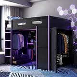 Full Wood Loft Bed with Gamer-Inspired, Desk, Wardrobe, Ample Storage Space