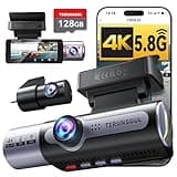 4K Dash Cam Front and Rear, Full HD 3 Channel Dashcam, Free 128GB Memory Card, Built-in 5.8GHz WiFi Built-in GPS, Collision Sensor, Night Vision, 3.16" IPS, 24H Parking Mode(Black)