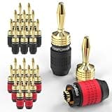 FosPower Banana Plugs 12 Pairs / 24 pcs, Screwless Type 24k Gold Plated Banana Speaker Plug Connectors for Speaker Wire, Home Theater, Audio/Video Receiver and Sound Systems