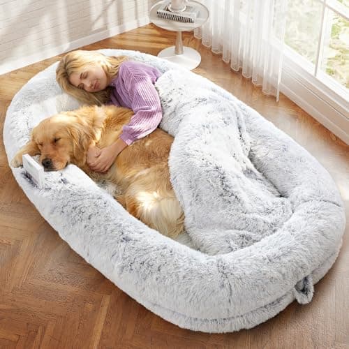Murago Human Dog Bed for Adults, 75"x43"x10" Human Size Dog Bed, Orthopedic, Waterproof Removable Washable Cover, Soft Calming Lounger for People & Pets, Light Grey