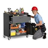 SFTORMAS Metal Garage Storage Cabinet with Wheels, 35.4" H Tool Chests & Cabinets with 1 Drawer and 2 Locking Doors, Black Garage Cabinets with Wheels for Office, Workshop and Basement