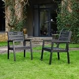 Hassyee HDPE Outdoor Patio Dining Set with Spacious Dining Table for Balcony, Poolside, Backyard, Outdoor Furniture Set with Umbrella Hole and Slatted Seats and Backrests for Lawn (Black 2 Chairs)