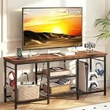 YGEOMER Entertainment Center for TVs Up to 55 Inch, TV Stand with Power Outlet and Open Storage Shelves, TV Media Console Table for Living Room and Bedroom, Rustic Brown