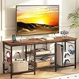 YGEOMER Entertainment Center for TVs Up to 55 Inch, TV Stand with Power Outlet and Open Storage Shelves, TV Media Console Table for Living Room and Bedroom, Rustic Brown