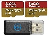 SanDisk 256GB Extreme MicroSD Memory Card (2 Pack) Compatible with DJI Air 2S, Air 2, Mini, Mini 2, Mavic 2 Drone Series (SDSQXAV-256G-GN6MN) Bundle with 1 Everything But Stromboli Micro Card Reader