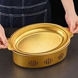 Korean Style Stainless Steel Oval Hot Pot Double Ear with Alcohol Candle for Fish Heating and Cooking (40 * 23cm Gold)