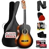 Pyle 34 Inch Acoustic Guitar Kit, Junior Size Beginner Instrument with Nylon Strings, Picks, Strap & Gig Bag, Kids Acoustic Guitar Set for Students, Teens & First-Time Players