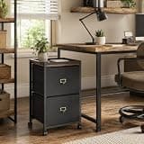 SLEKVERSA 2 Drawer Mobile Filing Cabinet, Fabric Vertical File Cabinet with Wheels for Home Office, Under Desk Storage Organizer fits Letter and A4 Size, Industrial Rolling Office Cabinet, Black