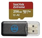 SanDisk MicroSD 256GB Extreme Memory Card Compatible with DJI Air 2S, Air 2, Mini, Mini 2, Mavic 2 Drone Series (SDSQXAA-128G-GN6MN) Bundle with (1) Everything But Stromboli Micro Card Reader