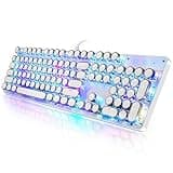 YSCP Typewriter Style Mechanical Gaming Keyboard RGB Backlit Wired with Blue Switch Retro Round Keycap 104 Keys Keyboard (R-White)