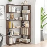 Teemful Space Saving Corner Bookshelf, Bookcase, Freestanding L-Shaped Display Shelf, 35.43 Inch MDF Open Storage Cabinet for Living Room, Bedroom, Home Office, Hallway, 5 Color Options
