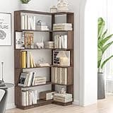 Teemful Space Saving Corner Bookshelf, Bookcase, Freestanding L-Shaped Display Shelf, 35.43 Inch MDF Open Storage Cabinet for Living Room, Bedroom, Home Office, Hallway, 5 Color Options