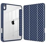 May Chen for iPad (A16) 11th Generation Case 11 Inch 2025, iPad 10th Gen Case 2022 10.9 inch, Built-in Pencil Holder with Shockproof Cover Clear Back Shell Auto Wake/Sleep, Navy Bleu Polka dots